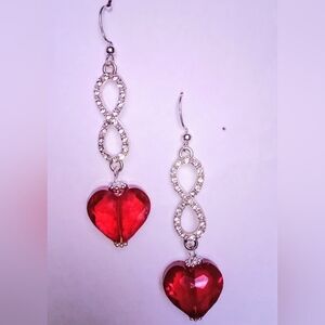 Silver Plated Infinite Love Red Heart Holiday Earrings Set